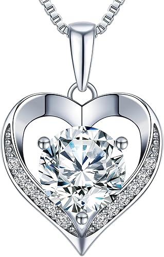 Heart Pendant Necklace Gifts for Wife, Engraved 'I LOVE YOU' Gift for Wife, 1-3 Carat Moissanite Necklace, Anniversary Eternity Jewelry Present for Wife, Birthday Gifts for Women