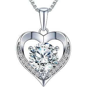 Heart Pendant Necklace Gifts for Wife Engraved I LOVE YOU Gift for Wife 1-3 Carat Moissanite Necklace Anniversary