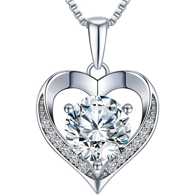 Heart Pendant Necklace Gifts for Wife Engraved I LOVE YOU Gift for Wife 1-3 Carat Moissanite Necklace Anniversary
