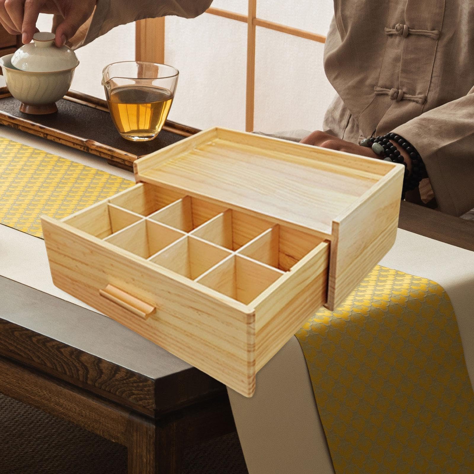 Organizador de Madera, Cajón de Almacenamiento para Bolsitas de Té para Armario de Oficina, Encimera de Cocina, Despensa.