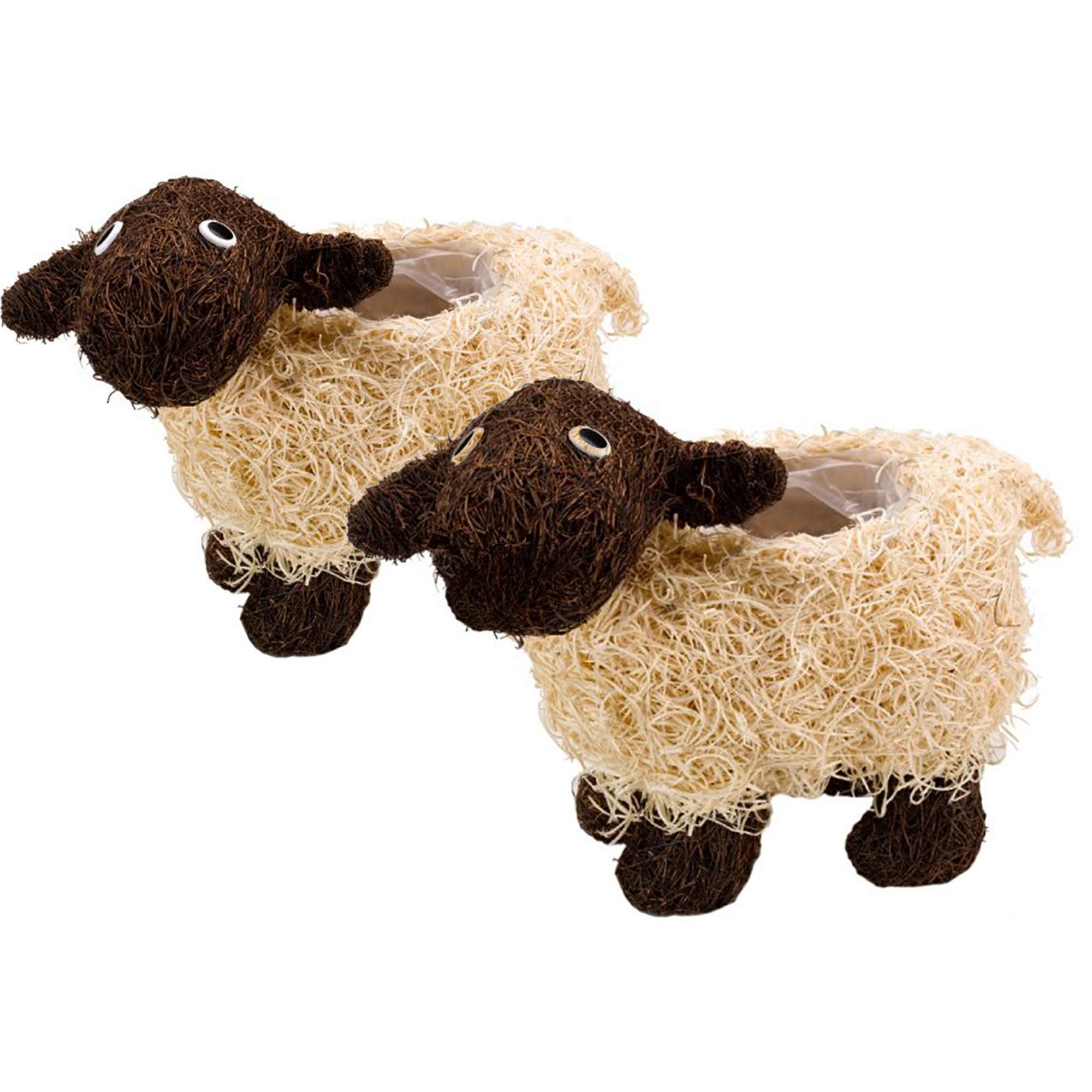 Garden Mile Garden Set of 2 Sheep Planter Novelty Plant Pot Rattan Outdoor Planter Farm Animal Themed Flower Planters Dolly Sheep Rattan Straw Plant Pots Outdoor Patio Decoration