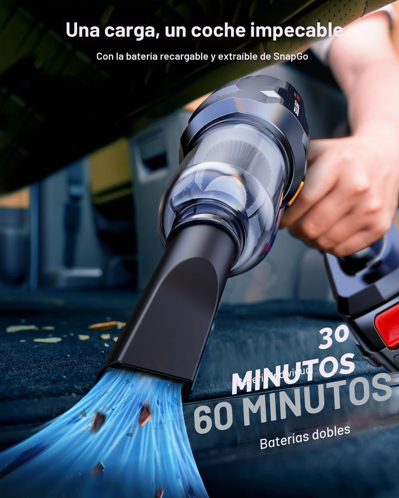 SEALIGHT Aspirador de Mano, Pa Aspiradora sin Cable Coche, 2 Pilas Recargables con Motor sin Escobillas para Pelo de Mascotas, Coche, Hogar