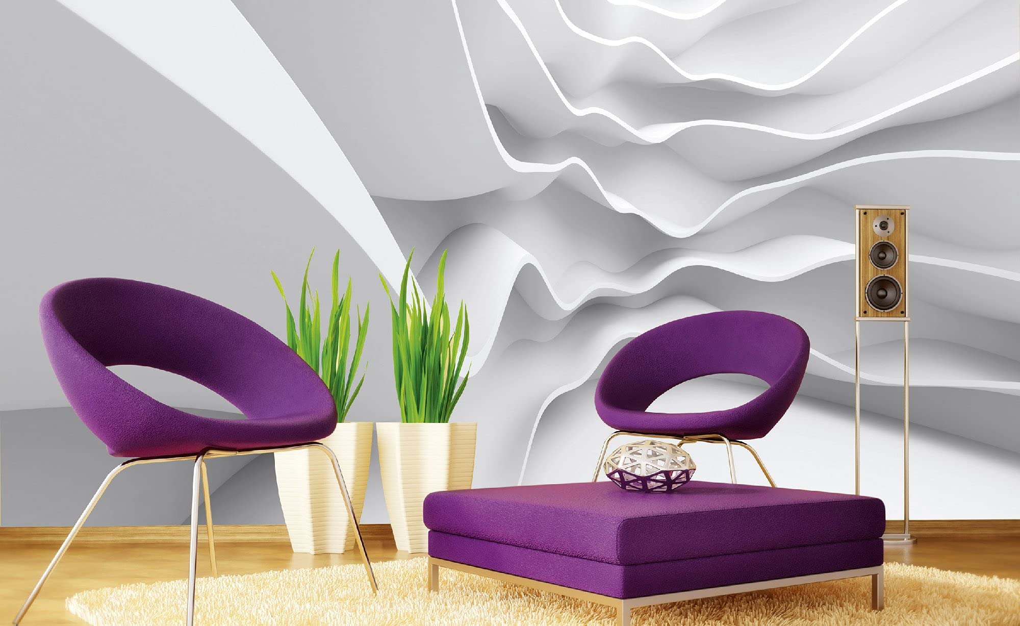 Dimex MS-5-0295 Futuristic Wave Wall Mural, White & Off-White