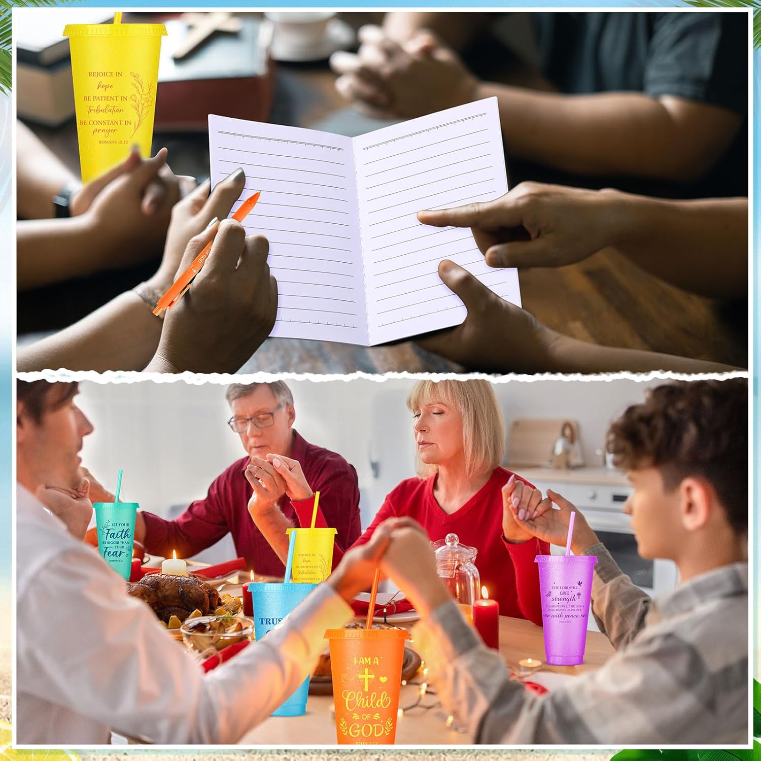 72 Pcs/ 24 Set Bible Verse Gifts Bulk 24 oz Easter Christian Plastic Tumbler with Lids and Straws Inspirational Prayer Notepads Religious Pen Church Cups Gift for Christian Party Favors