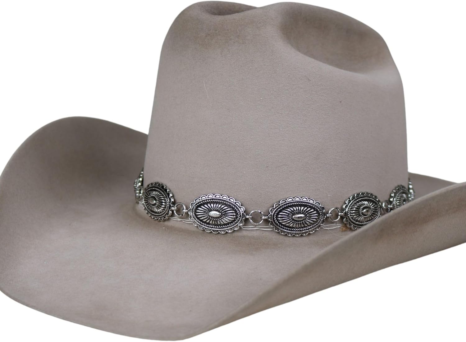 Antiqued Oval Concho Hat Band Adjustable Metal Chain Hat Band for Cowboy Hats Silver Western Style Accessory for Straw Wool or Felt Hats Classic Design
