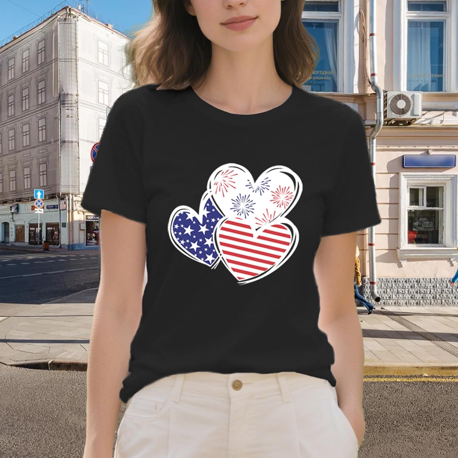 USA Shirts for Women 4th of July T-Shirts Patriotic American Flag Heart Tee Top - Image 4