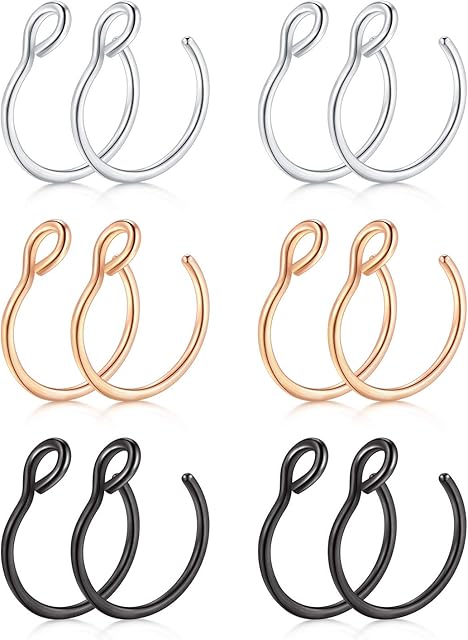 Rajnard Fake Nose Ring Fake Nose Piercing Fake Nose Stud Surgical Steel Fake Helix Tragus Earrings Faux Fake Piercings No Pierced Jewellery for Women Men