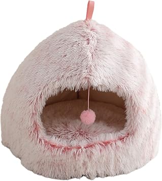 Furry Cats House for Indoor Cats Antistress Half Enclosed Pet Sleep Cave Nest with Soft Furry Plush and Nonslip Bottoms Pet Cave