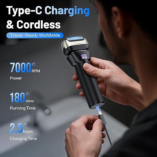 Miniatura 5 de Afeitadoras eléctricas de papel de aluminio para hombres con cabezales flotantes flexibles 4D, recortadora de barba recargable con pantalla LED,