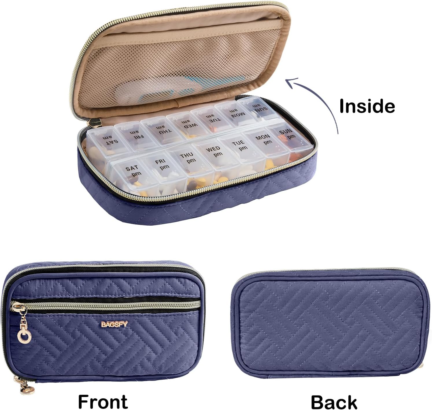 BAGSFY Travel Pill Organizer 2 Times a Day with Cute Fabric Pill Case image 3