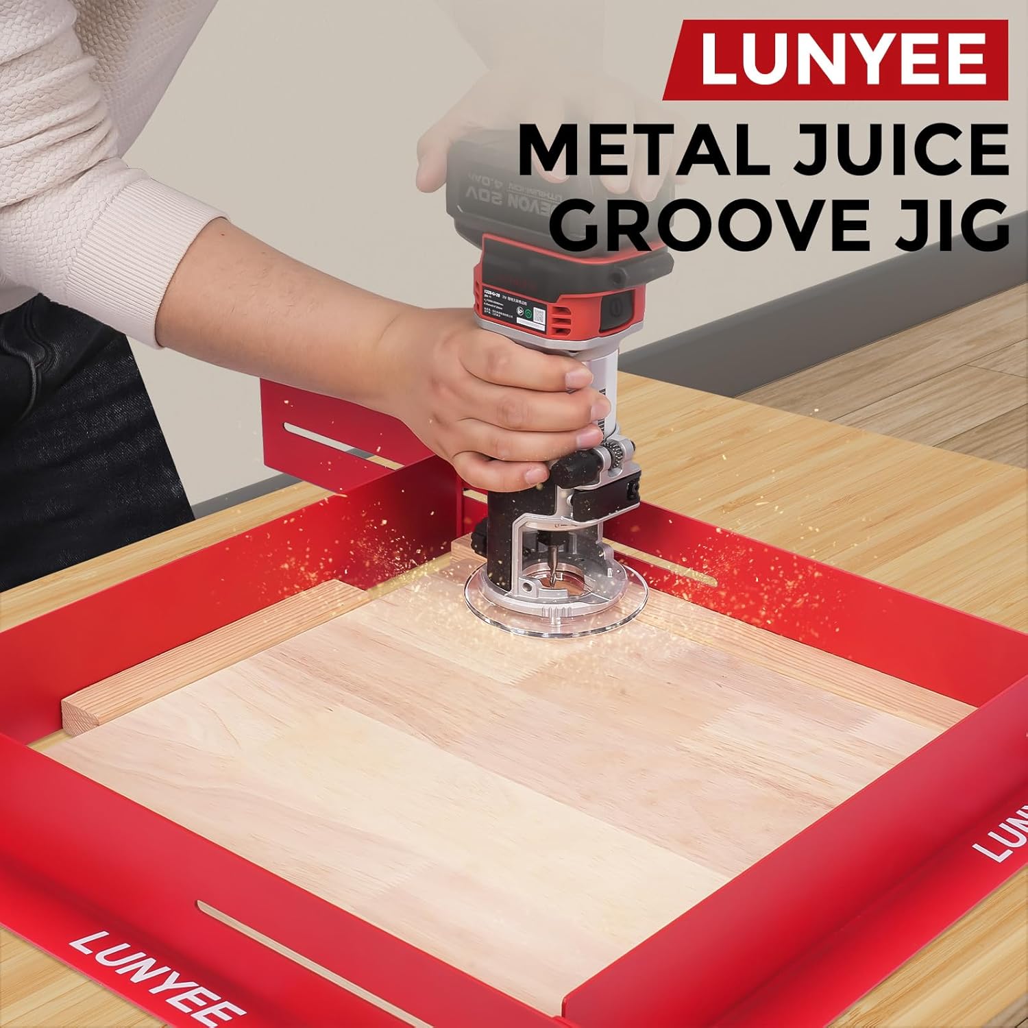 LUNYEE Juice Groove Jig – Adjustable Metal Router Jig with Quick-Adjust Design for Cutting Board Juice Grooves, Heavy-Duty Steel Rails, Fits 14x8" to 29x22" Boards