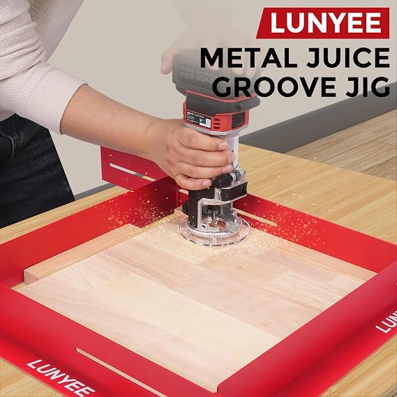LUNYEE Juice Groove Jig Adjustable Metal Router Jig with Quick-Adjust Design for Cutting Board Juice Grooves, Heavy-Duty Steel Rails, Fits 14x8 to 29x22 Boards