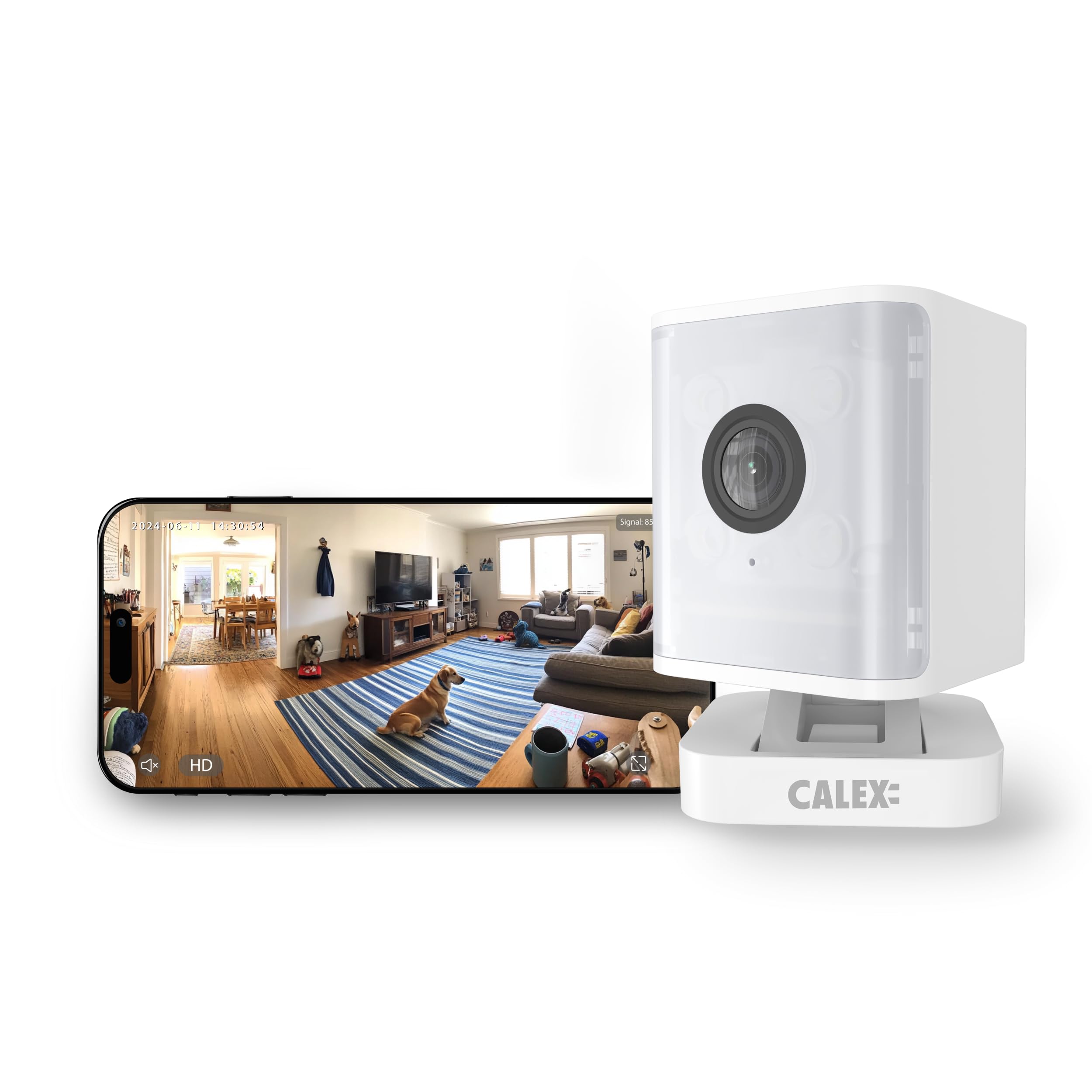 Calex White - Mini Indoor Surveillance Camera 2K, Wifi Home Security Cam With Spotlight & Motion Detection, Smart App Controlled, Night Vision,
