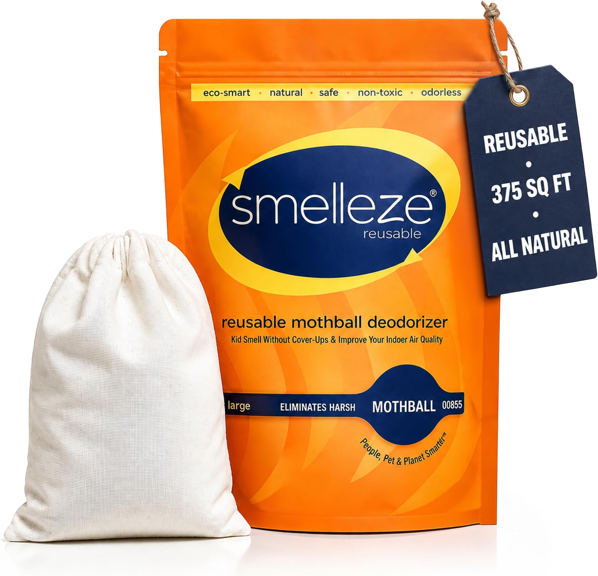 SMELLEZE Mothball Smell Remover & Musty Odor Absorber Pouch, 375 Sq Ft