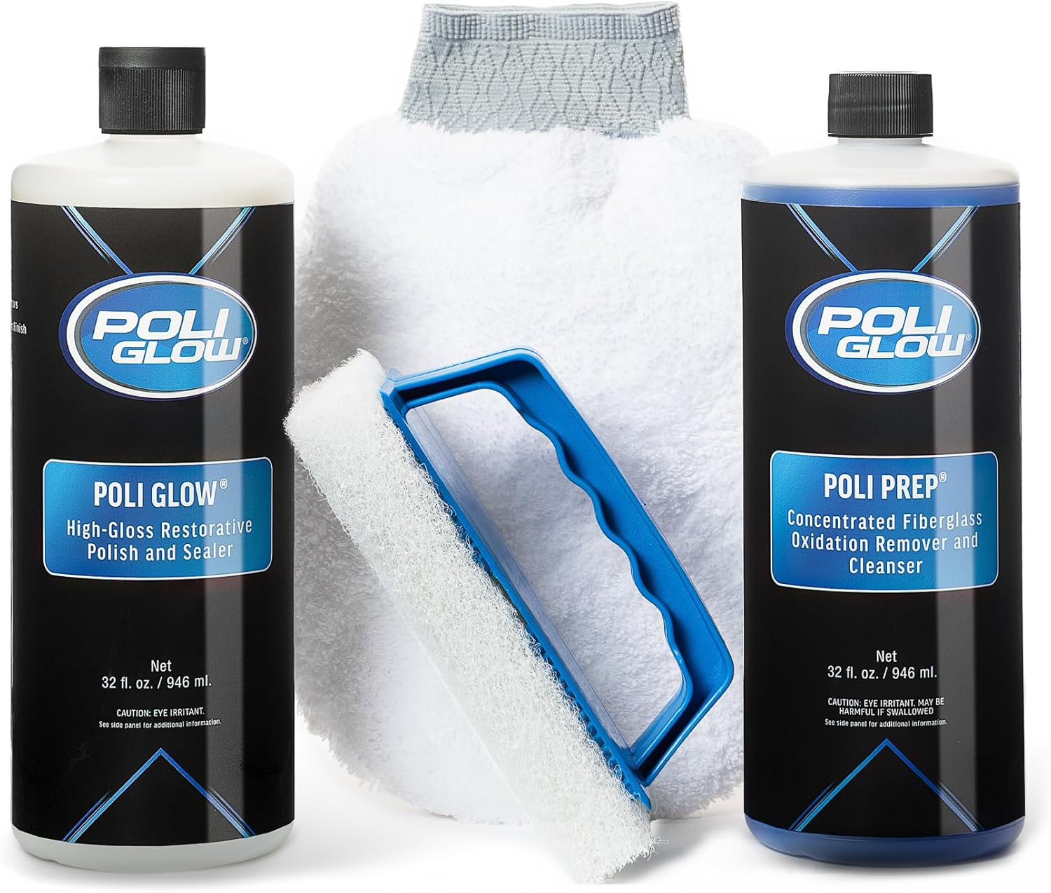 Poli Glow Boat & RV Restoration Fiberglass Kit - Complete Fiberglass Restorer for Boats & RVs - Eliminate Oxidation, Shine & Protect - Easy to Use Boat Cleaner, Long-Lasting - 4-in-1 Basic Kit