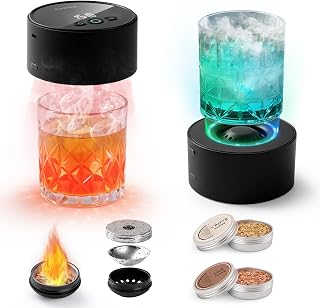 Professional Electric Cocktail Smoker Kit Built-in Lighter, RGB Whiskey Smoker Kits Rechargeable, Easy Operation Drink Smoker Infuser, Gifts for Commercial and Home Bar, Party (2 chips 1 chamber)