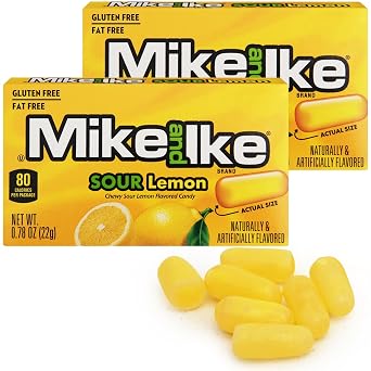 Mike and Ike Sour Lemon Candy, 2 Pack of Candy Boxes 0.78OZ Each, Ideal Mike and Ike Candy for Your Favorite Films, Perfect Candy for Sharing with Friends.