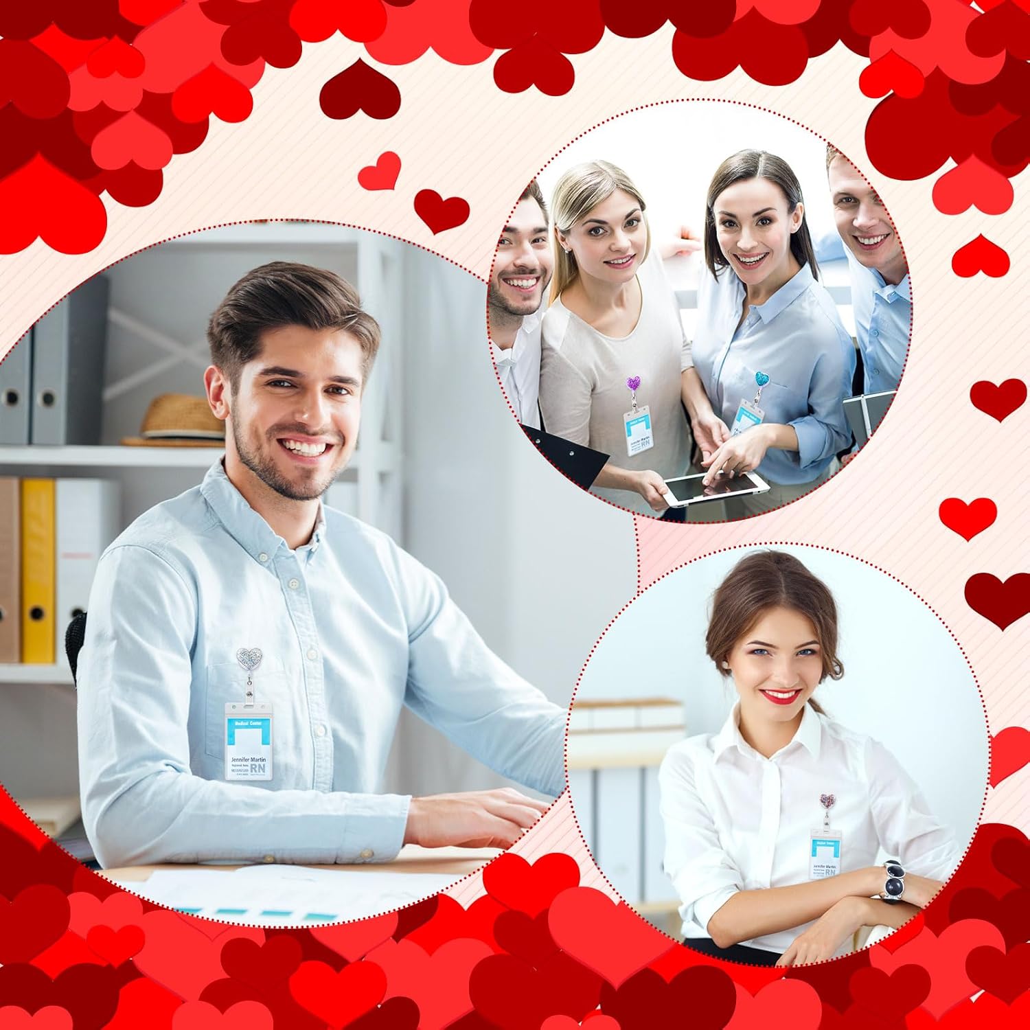 Geyoga 50 Pcs Bling Heart Retractable Badge Reel Valentines Love Shape Clip Holder for Nurses Women Cute Colorful ID Name Badge Reel with Alligator for Teachers Office Party Favors Gifts