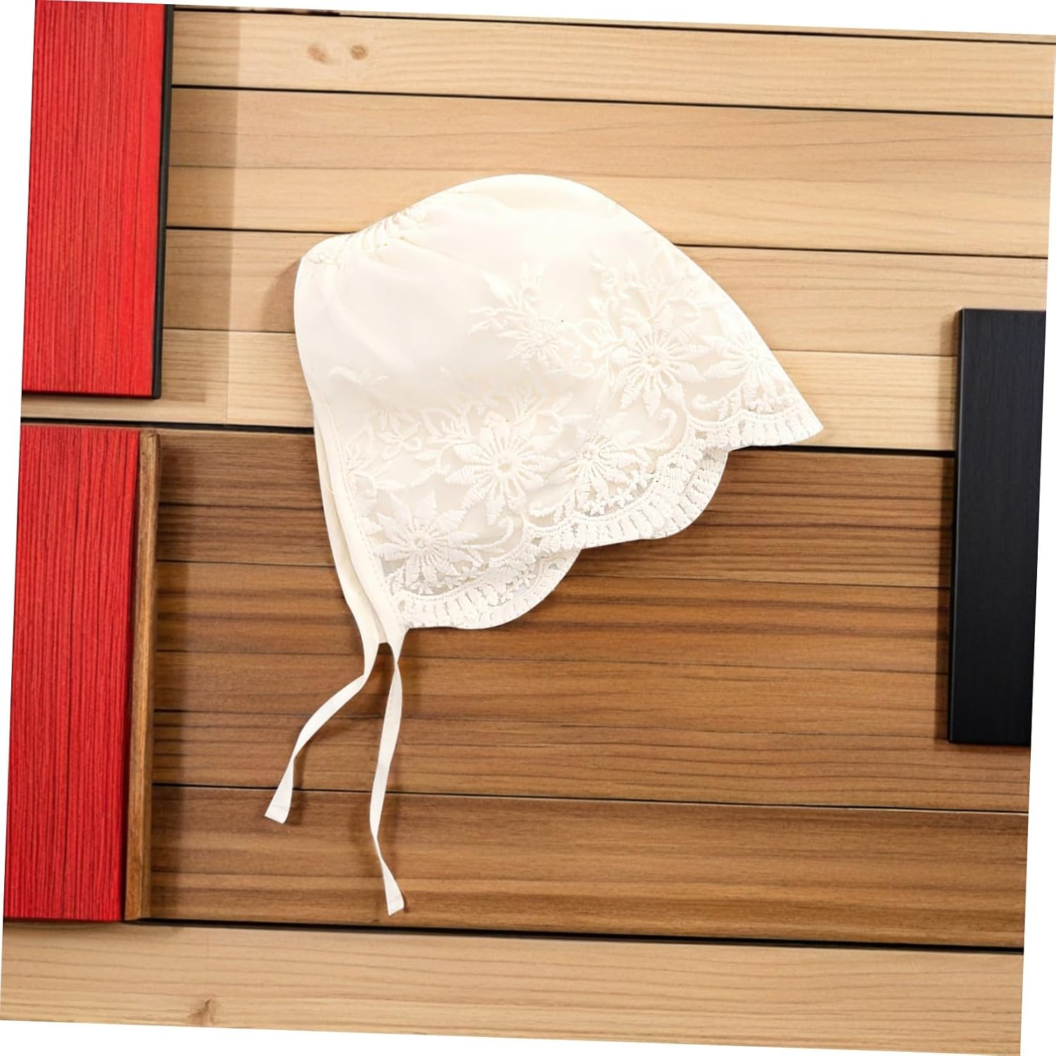 2 Piece Lace Baby Bonnet for Newborn Girls, Beige Tie Hat