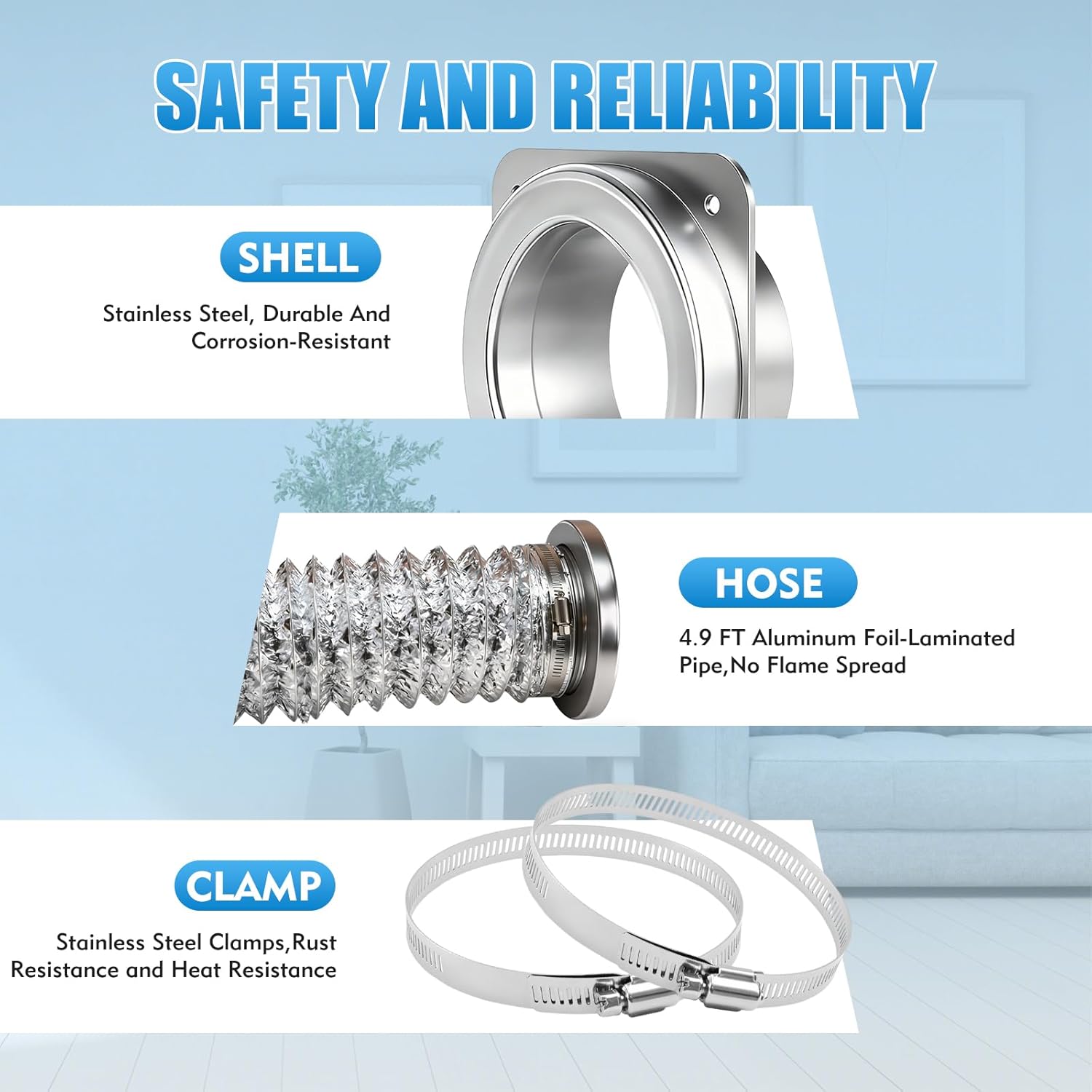 Magnetic Dryer Vent Connector Kit with 4.9 ft Vent Hose, Airtight Seal Strong Magnetic Quick Connect Vent Coupling, DV180 Easy to Clean for 4" Dryer Vent Attachment