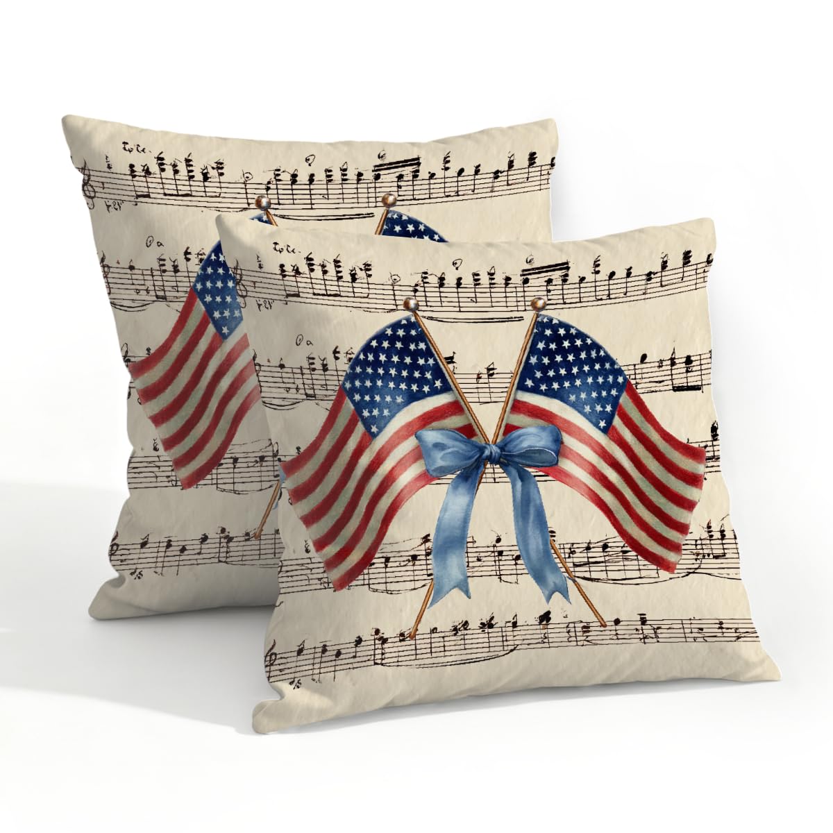 Outdoor Pillow Covers Waterproof Pillowcases 20x20in Set of 2 Vintage American Flags Ribbon Musical Note Decorative Throw Cushion Case for Couch Sofa Garden Patio Furniture