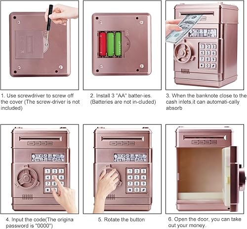Miniatura 6 de Cabhuti ATM - Alcancía electrónica con contraseña para dinero en efectivo, caja de ahorro de dinero para niños y niñas, el mejor regalo (oro rosa)