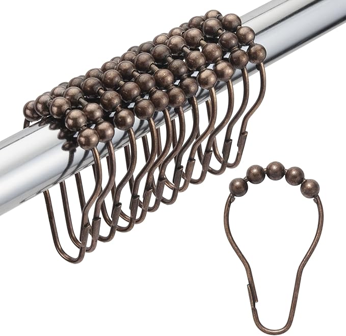 Titanker Shower Curtain Rings, Bronze Shower Curtain Hooks for Curtain Rust Proof Metal Shower