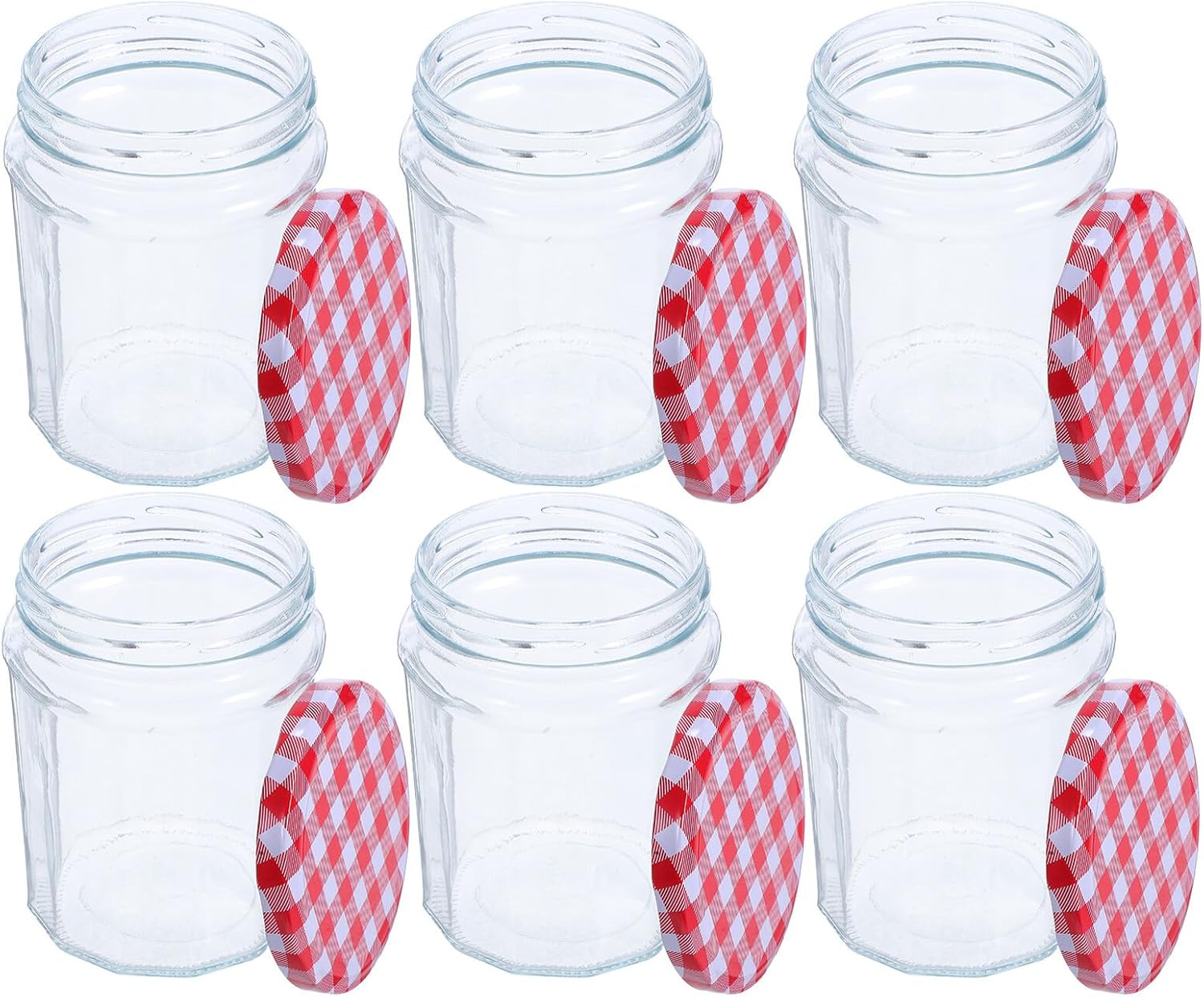 NUOBESTY Glass Food Jars with Airtight Lids Hexagon Glass Storage Containers 380ml for Jam Honey Jelly Kitchen Canning 6pcs