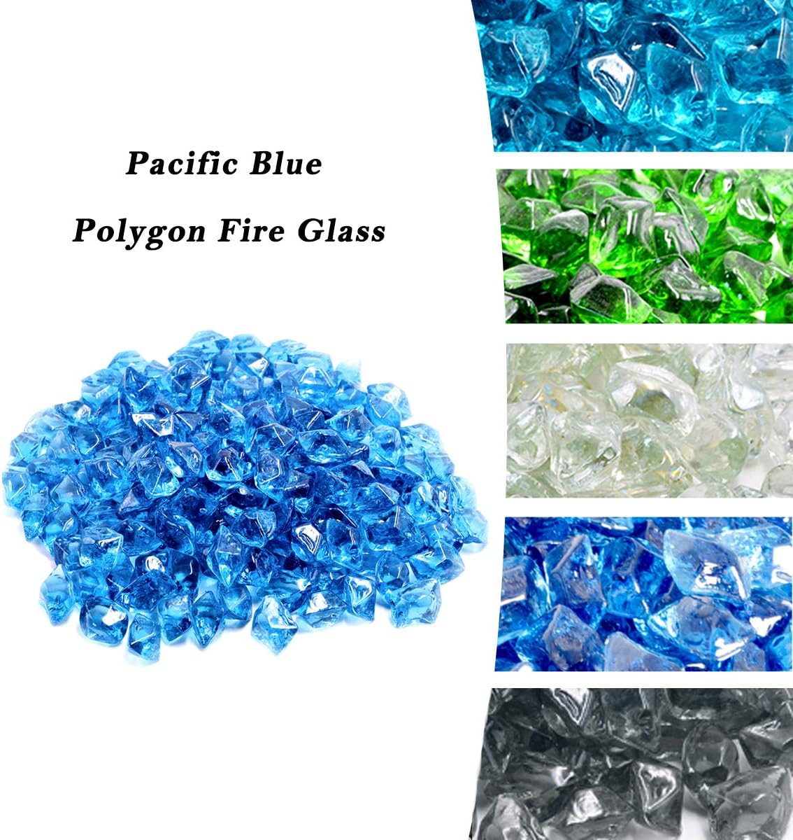 Skyflame 10-Pound Polygon Fire Glass for Fire Pit Fireplace Landscaping, 1/2-Inch Pacific Blue