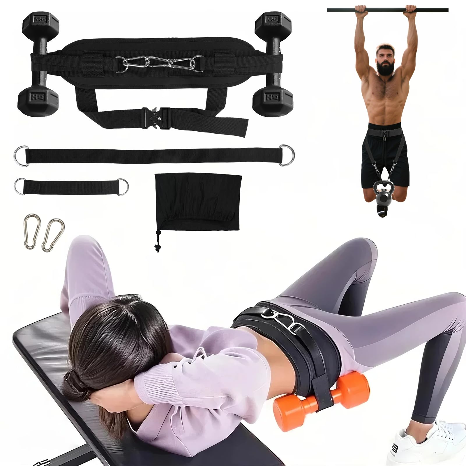 Hip Thrust Belt (Upgrade Style) for Women & Men - Heavy Duty Gluteal Gear, 400LBS Capacity, Fits Dumbbells/Kettlebells/Flat Exercises,with bonus straps for Dips & Squat Belt for Home & Gym