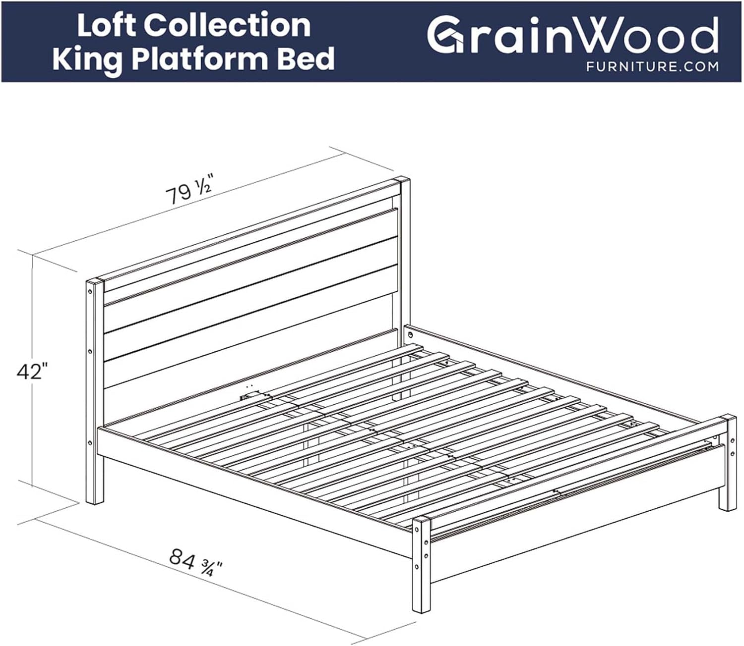 Grain Wood Furniture Loft King Size Solid Wood Bed, Brushed Mocha