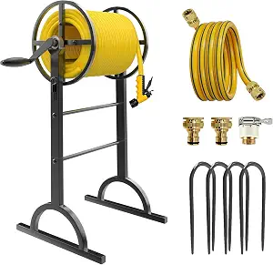 Garden Hose Reel with Handle – Heavy Duty Metal Freestanding Water Hose Holder, Upgraded Retractable Hose Winder for Up to 150FT 5/8" Hose
