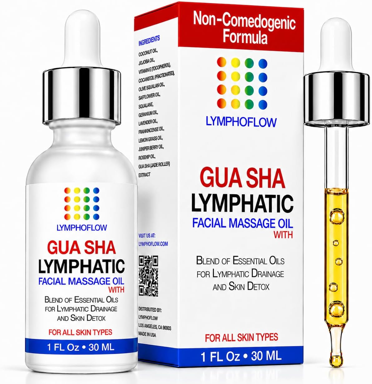 Bruizex Lymphatic Drainage Oil for Face & Neck Massage, Coconut & Jojoba Oil for Skin Facial Oil for Gua Sha or Jade Roller, Boosted with Vitamins E & C, Hyaluronic Acid & Retinol - 1 Fl Oz