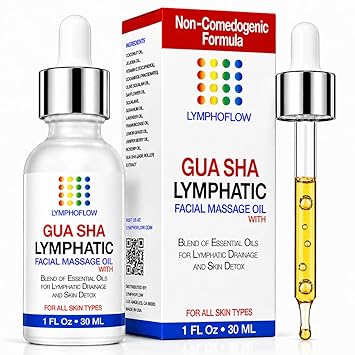 Bruizex Lymphatic Drainage Oil for Face & Neck Massage, Coconut & Jojoba Oil for Skin Facial Oil for Gua Sha or Jade Roller, Boosted with Vitamins E & C, Hyaluronic Acid & Retinol - 1 Fl Oz