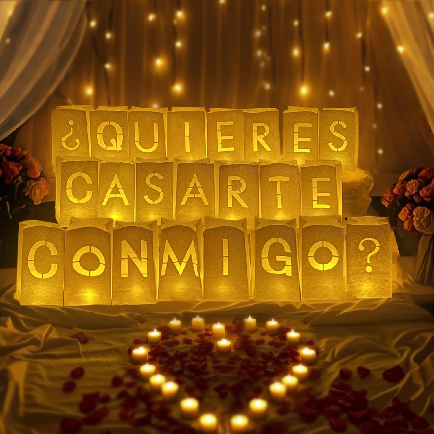 Will You Marry Me Sign - ¿QUIERES CASARTE CONMIGO? Will You Marry Me Light Up Letters in Spanish with Roses, Marry Me Proposals Romantic Decorations Special Night, Valentines Day Brithday Celebrations