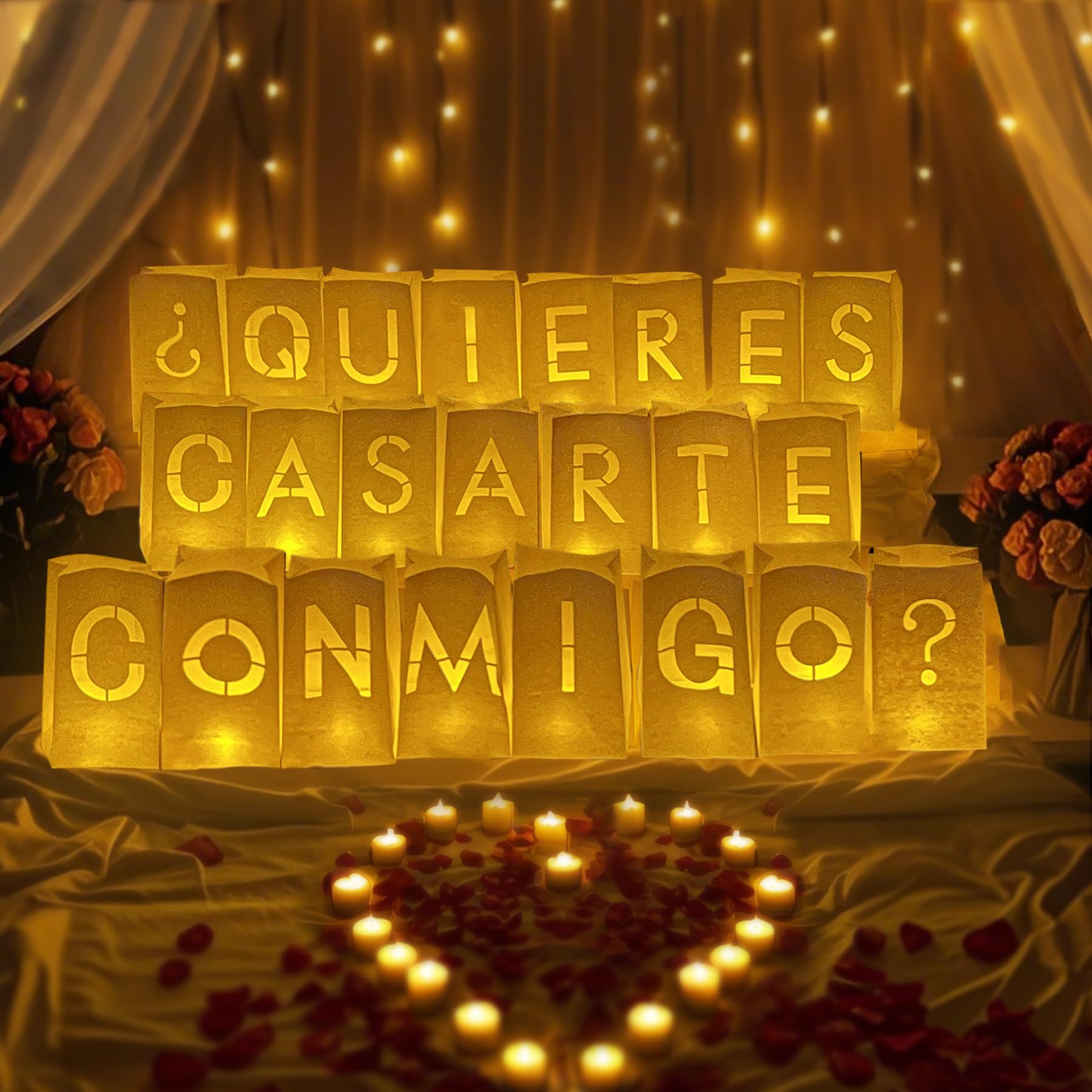 Will You Marry Me Sign - ¿QUIERES CASARTE CONMIGO? Will You Marry Me Light Up Letters in Spanish with Roses, Marry Me Proposals Romantic Decorations Special Night, Valentines Day Brithday Celebrations