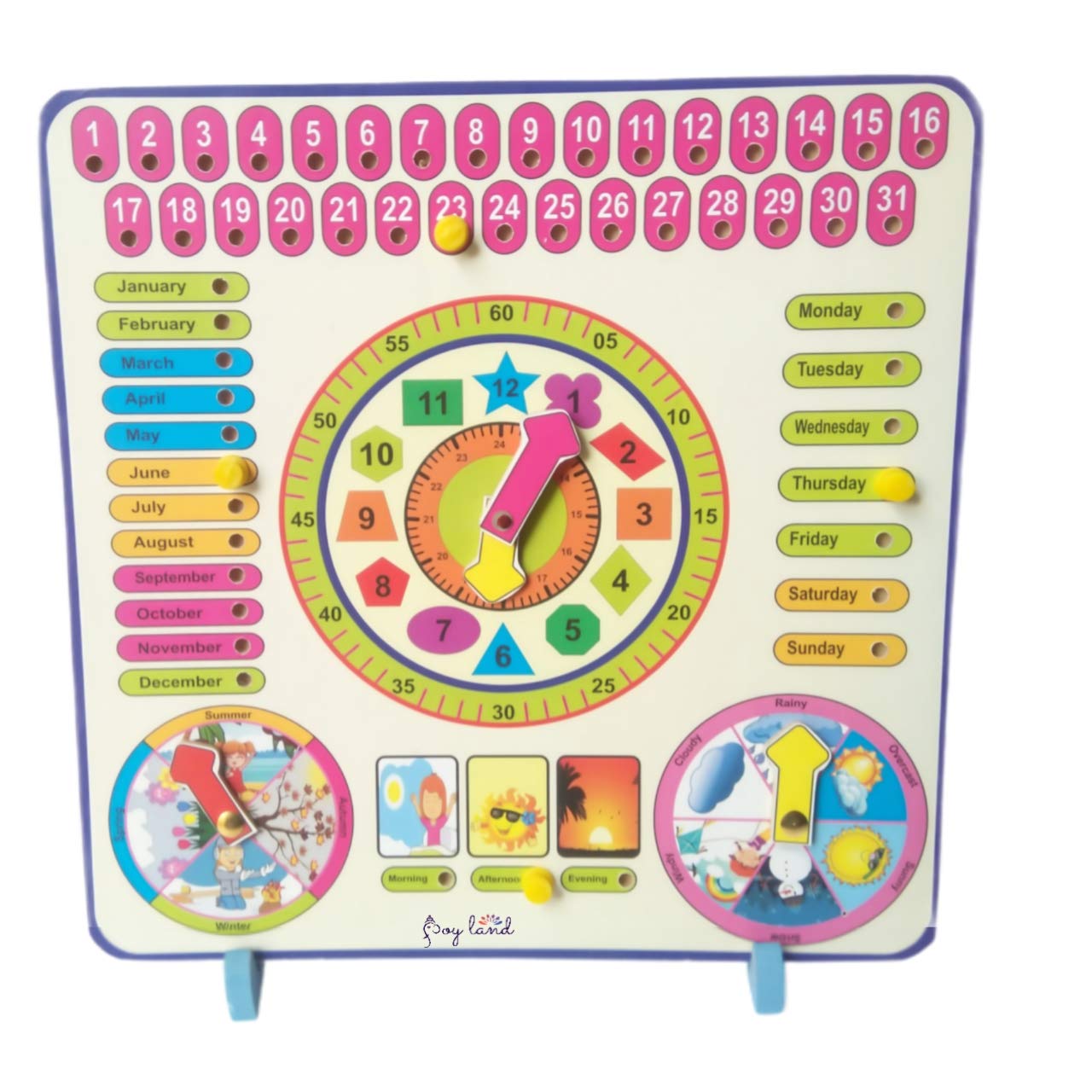 JOY LAND All in One Wooden Time and Seasons Game Educational Wooden Clock Toy Calendar Board for 3 Year Old and Up Learning Educational Board | Clock, Calendar, Days, Months, Weather, Seasons | Learning Board for Baby | Joy-G028 (Multicolor) (B08ZVY3V4R) Amazon Price History, Amazon Price Tracker