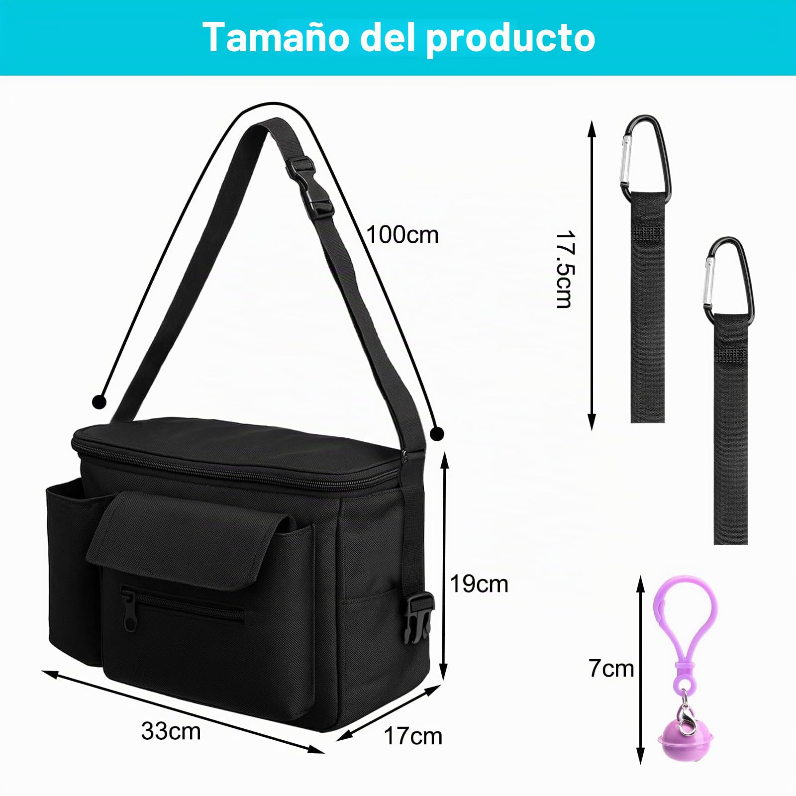 bolsa carro bebe, bolso carrito bebe, bolso para carro bebe, bolso bebe, bolsa carrito bebe, bolsos carro bebe Compatible con Doona, Baby Jogger y Uppababy (negro)