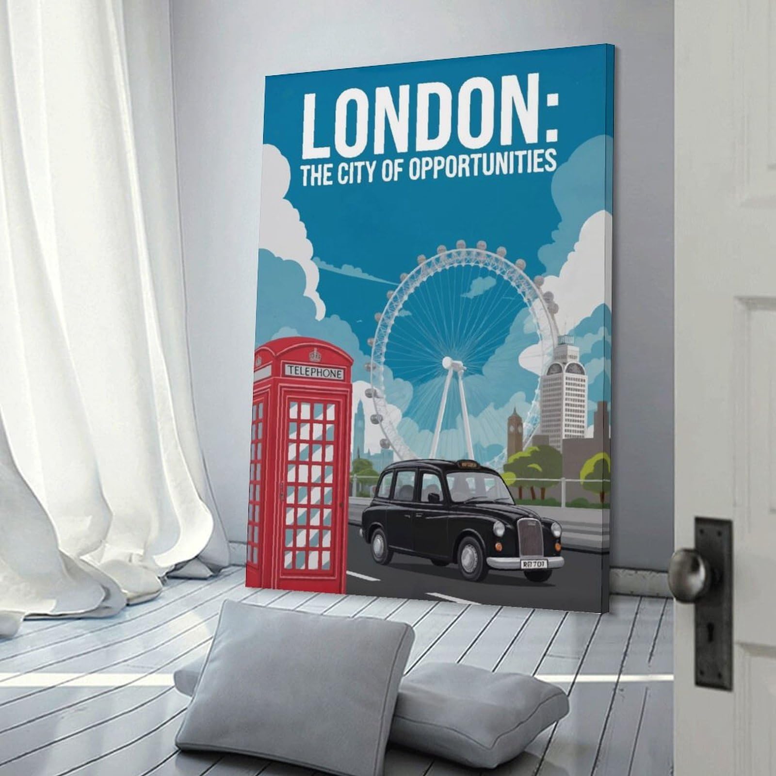 Junmoney Wall Decor Canvas Print London City of Opportunities, 16x24inch(40x60cm), for Bedroom, Lounge Or Dressing Area, Stylish Decor for A Restful Room Update