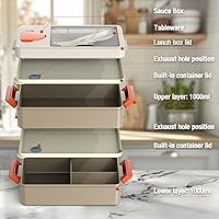 Vista 7 de Bento Box Adult Lunch Box – 2-Layer Stackable Lunch Container with Utensils & Insulated Bag, 67oz Large Capacity, Leakproof & Microwave Safe