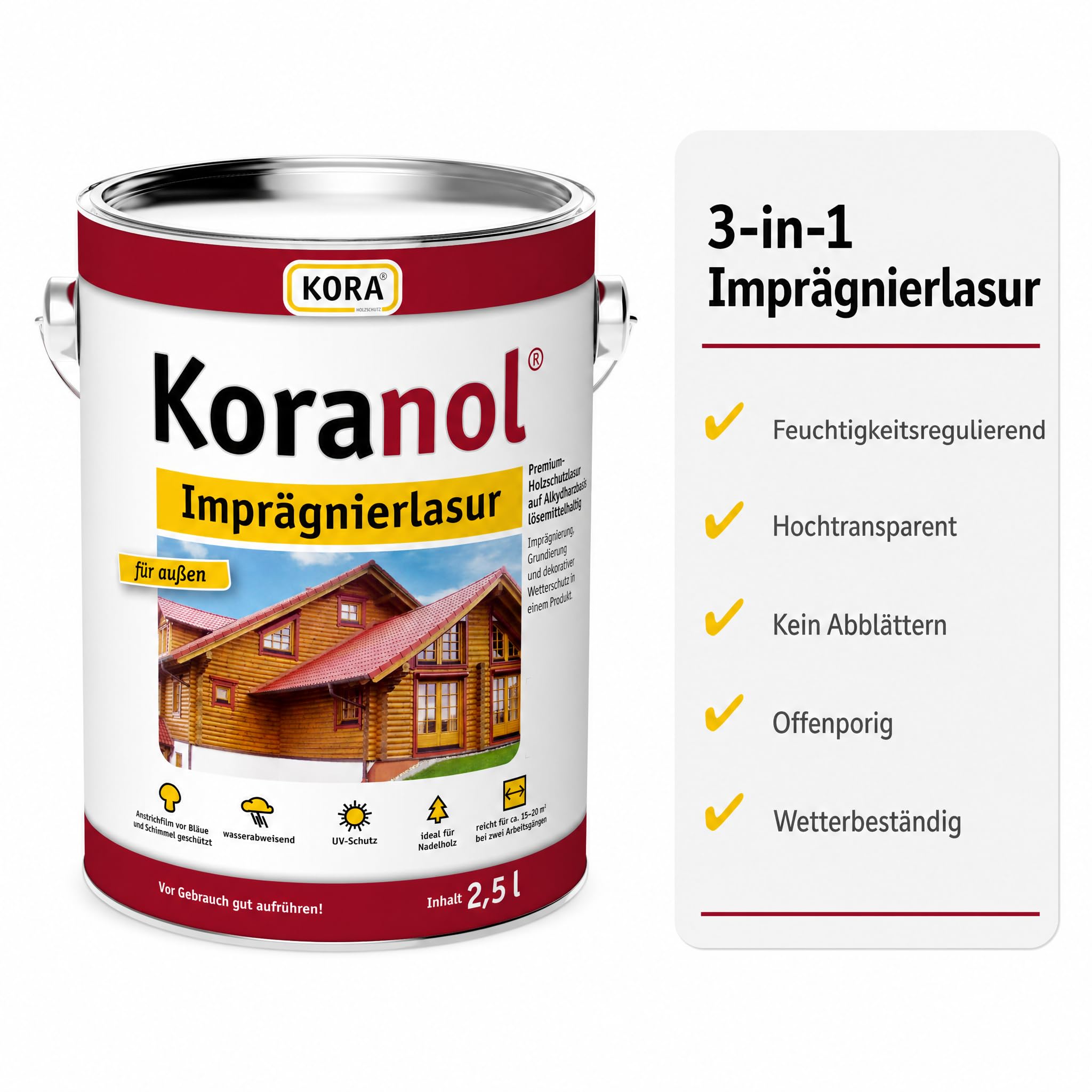 KORA® Koranol® Imprägnierlasur – wetterfeste Holzschutzlasur für Außenholz – wasserabweisend & UV-beständig – ideal für für Zaun, Balkon, Holzfassade & Blockhaus (Anthrazit, 5 Liter)