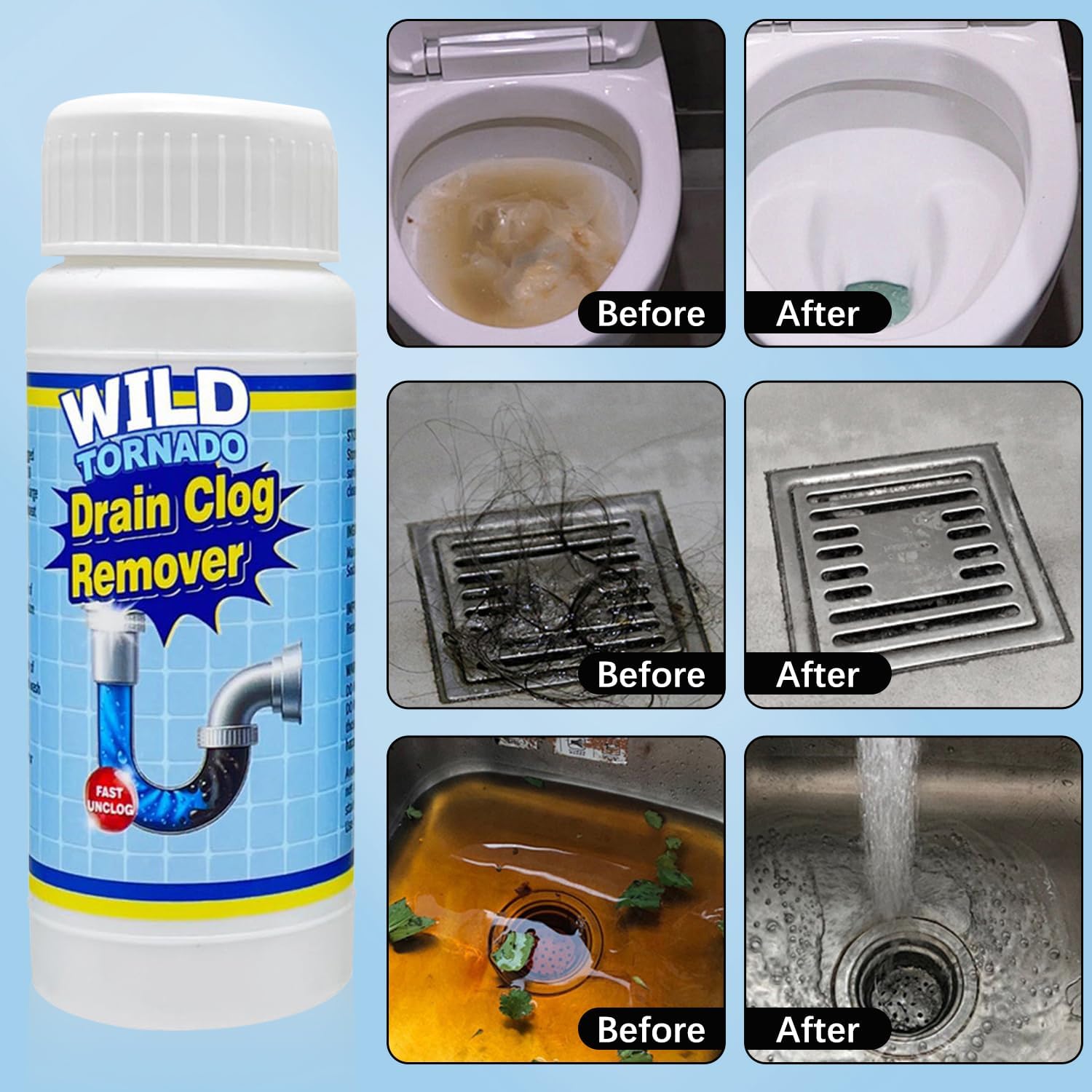 4PCS Wild Tornado Pipe Dredge,Strong Drain Cleaner for Kitchen, Powerful Sink Cleaner for Kitchen Toilet Pipeline Quick Cleaning Tool