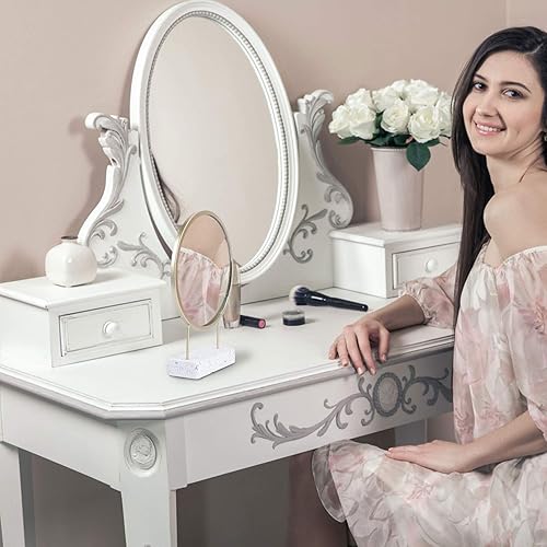 Miniatura 5 de Healifty Espejo cosmético para encimera, multifunción, espejo de maquillaje de escritorio, espejo de tocador para dormitorio y hogar (dorado)