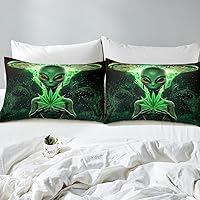 Vista 5 de Erosebridal Trippy - Juego de ropa de cama de alienígena tamaño Queen, funda de edredón de marihuana verde, funda de edredón moderna psicodélica