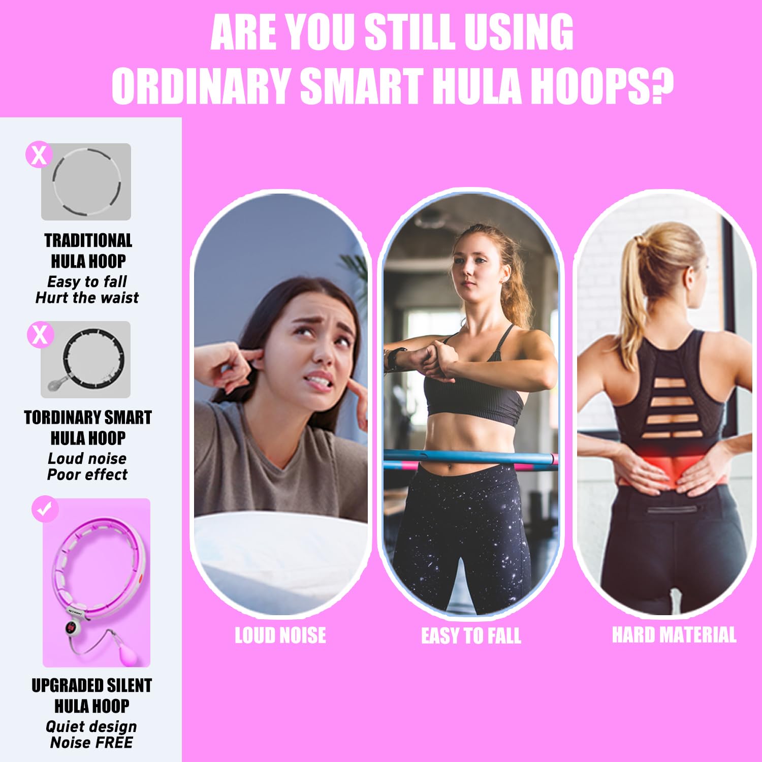U5 Smart Hula Hoop ponderato con contatore - 16 nodi, 71,1 cm - 116,8 cm regolabile Infinity Hoop Plus Size, ruote gommate silenziose, allenamento addominale, fitness a casa e all'aperto