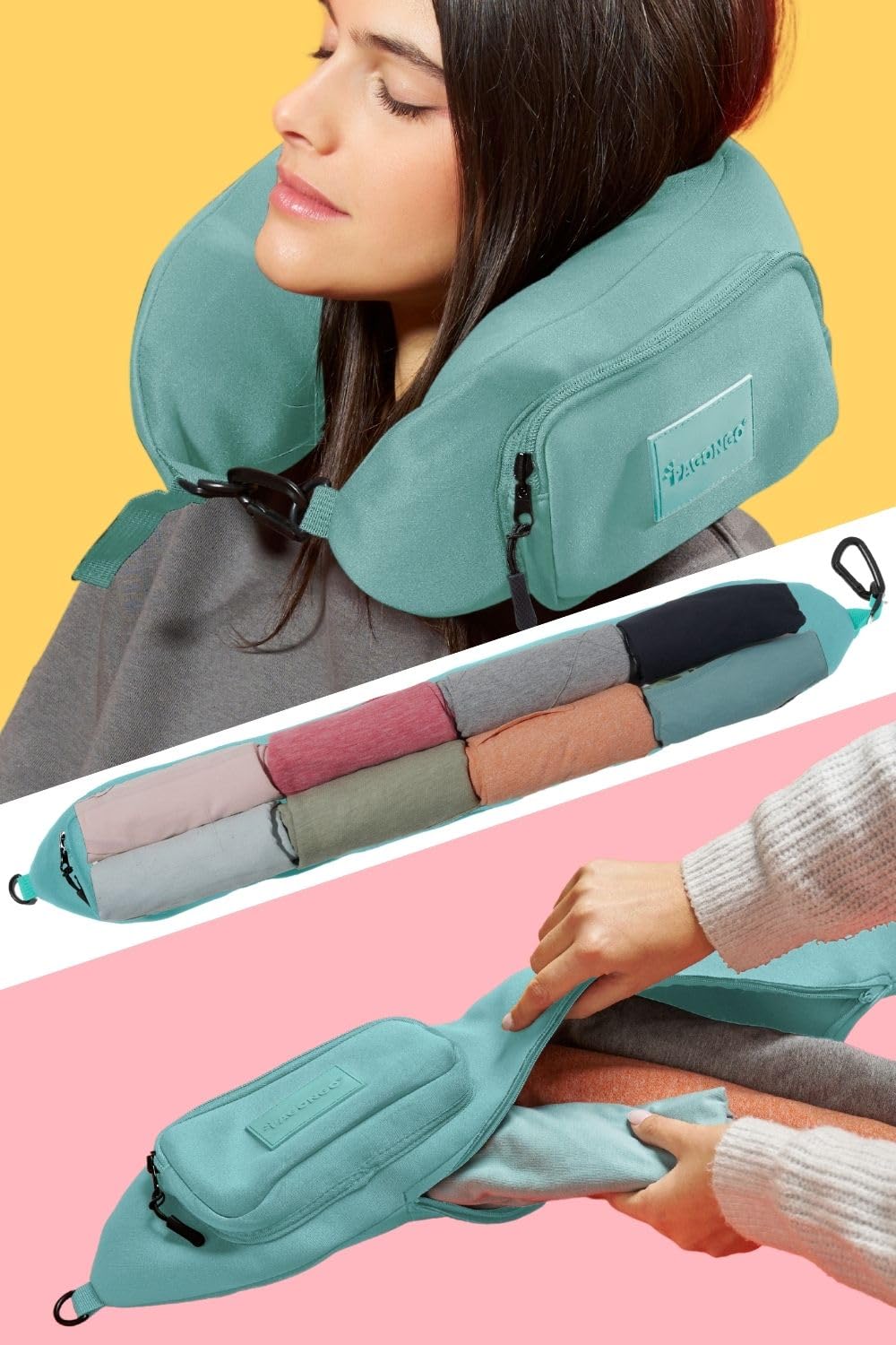 Reiskussen Gevuld met Kleding, 18,5x80cm Zacht Pluche Vulbaar Reiskussen Transformeerbaar Nekkussen voor 3-Daagse Reisbenodigdheden, Alleen Reiskussensloop, Geen Vulling (Donkerblauw