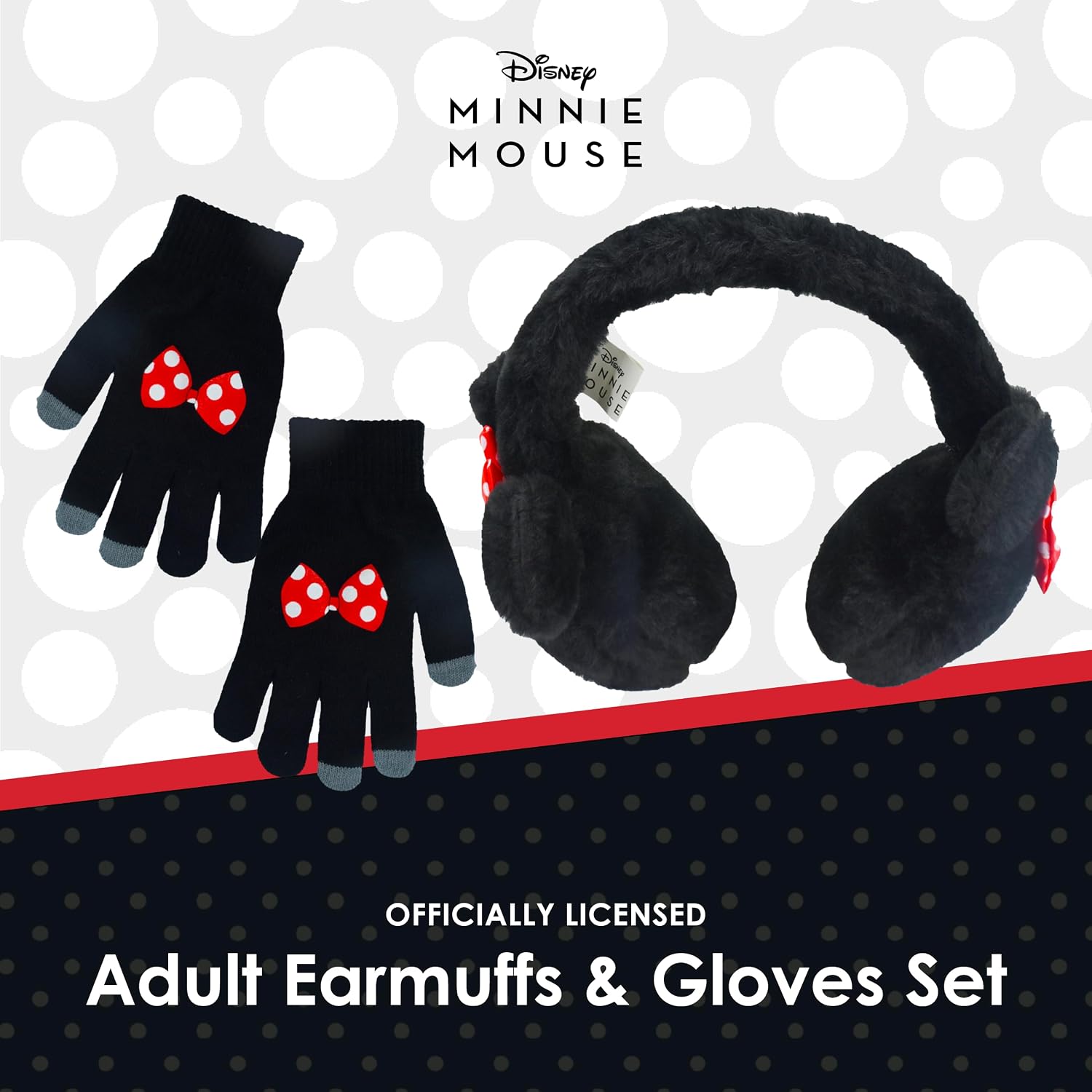 Disney Minnie Mouse Women's Earmuffs and Gloves Set, Black, One Size