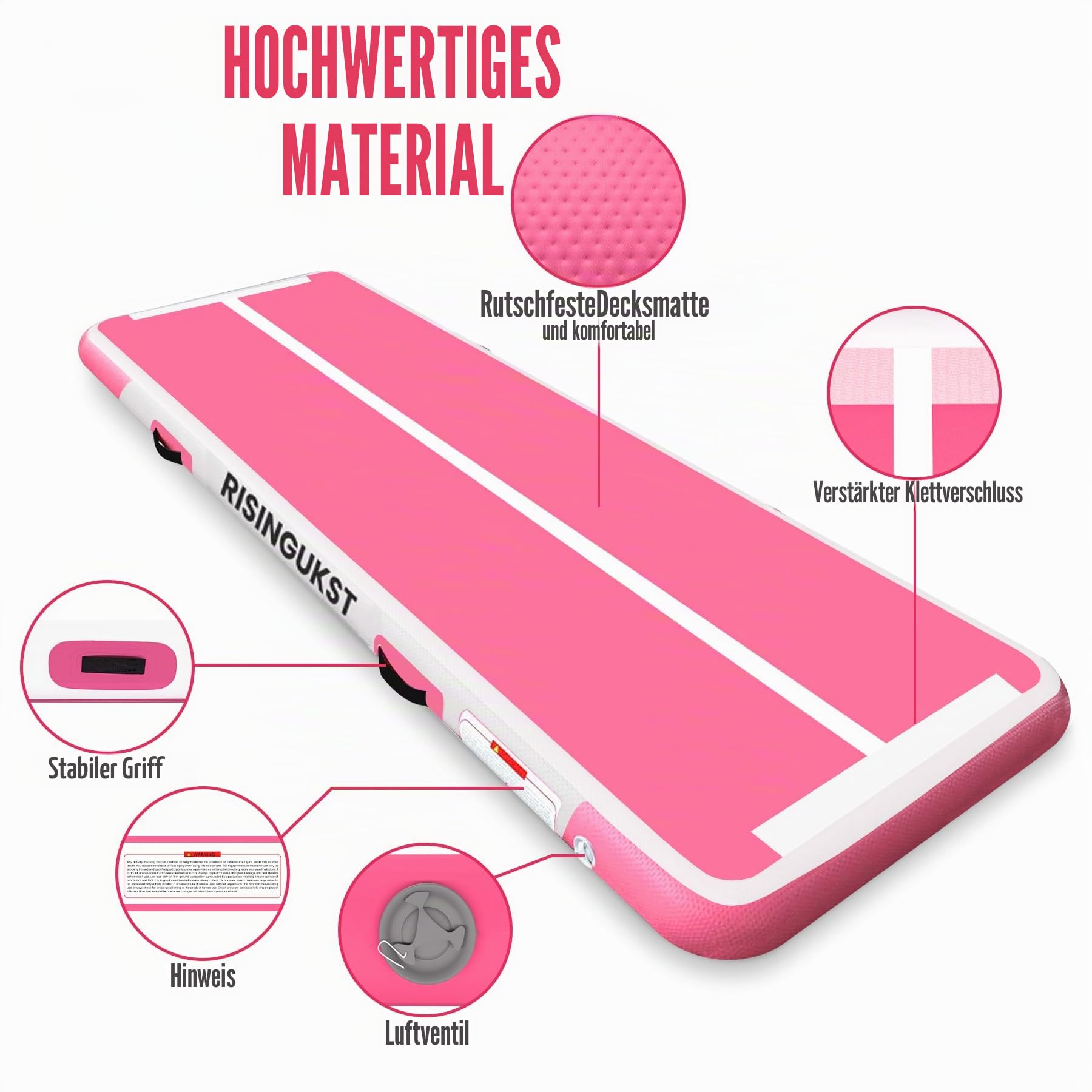 Air Matte Track, 2/3/4/5/6m Aufblasbar Gymnastikmatte Turnmatte Tumbling Matten 10cm/15cm/20cm hoch mit Luftpumpe