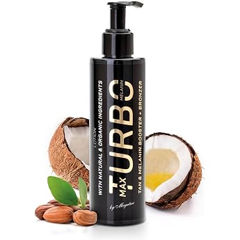 Max-Turbo Natural Solarium Lotion with Bronzer 160 ml Dark Tanning Accelerator for Sunbeds Intensifier & Melanin Booster Tan Nourishing Body Lotion