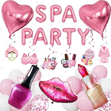 Spa Party Decorations, Pink White Balloons with SPA PARTY Foil Balloons